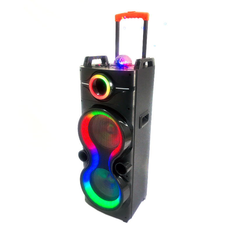 2X10"multifunction trolley speaker Portable Party System Speaker home Audio with Radio Remote LED Light