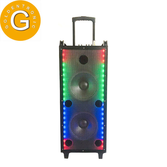 2×10"Trolley wooden subwoofer portable karaoke speaker with usb rechargeable battery