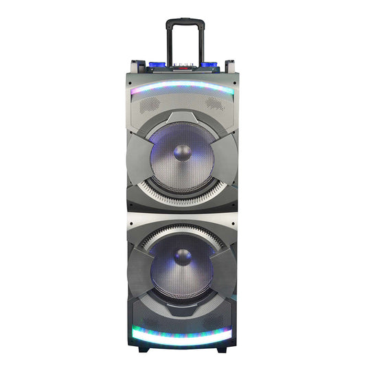 2X12" Wood Professional Super Bass karaoke trolley speaker with Disco Party Light