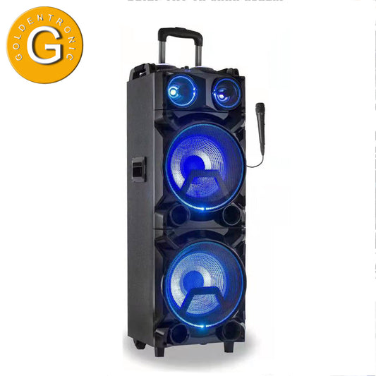 2X12" wireless outdoor karaoke trolley speaker with disco light
