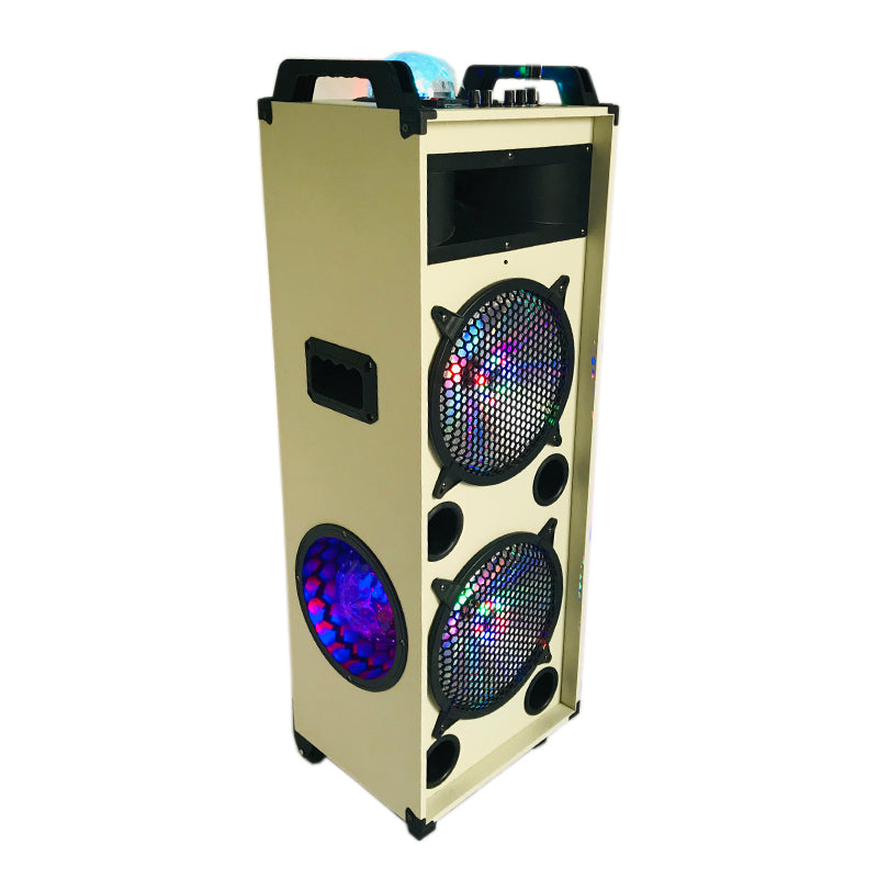 2×10"Factory OEM/ODM Double 10 inch wooden professional trolley speaker with flashing led light