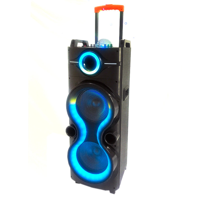 2X10"multifunction trolley speaker Portable Party System Speaker home Audio with Radio Remote LED Light