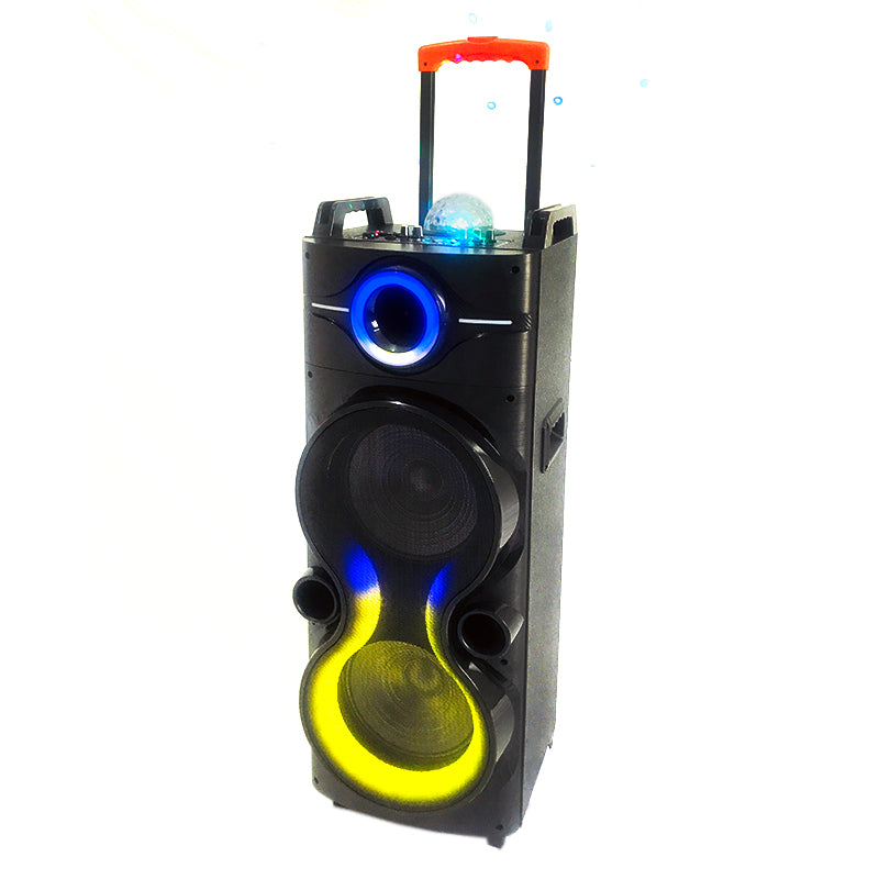 2X10"multifunction trolley speaker Portable Party System Speaker home Audio with Radio Remote LED Light