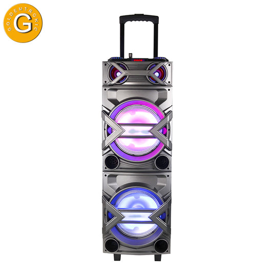 2×10"Wooden Case USB SD BT FM AUX MIC Input Disco LED Light Professional Audio Speaker