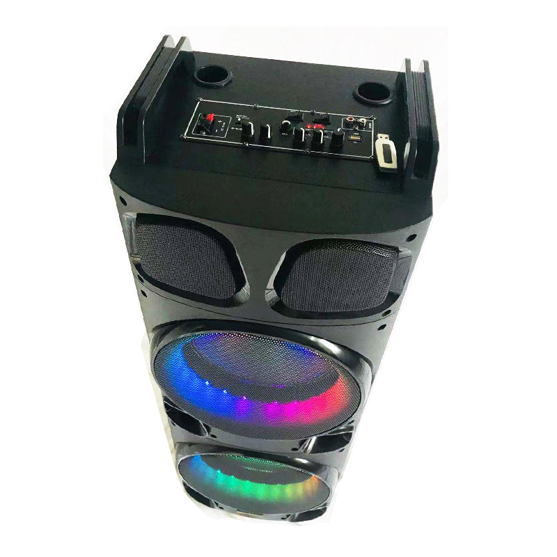 2×10"Popular Karaoke wireless wooden box speaker outdoor led speaker